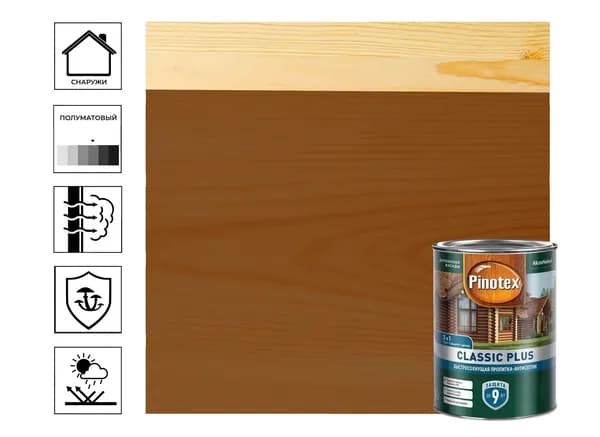 Пропитка-антисептик Pinotex Classic Plus 3 в 1 Тиковое дерево 0,9л