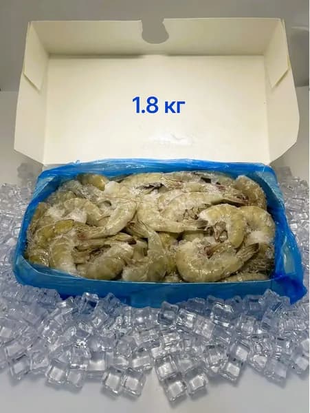 Креветка Королевская коробочка 1.8кг сыро-мороженая без головы 21/25