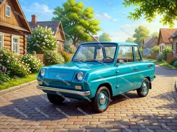 Постер "Советский автомобиль "СМЗ С-3Д" - инвалидка. 21х30 см. Постер А4_041.", 30 см х 21 см