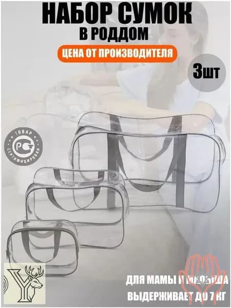 Maternity bag Сумка в роддом прозрачная готовая для мамы и малыша / Набор для беременных 3 шт Большая емкость