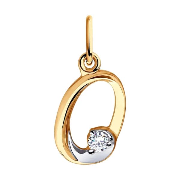 Золотая подвеска-буква О DIAMANT-ONLINE с фианитом 585 пробы