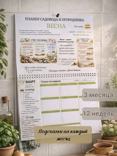 Планер садовода и огородника на весну, настенный план работ в саду и огороде на 12 недель