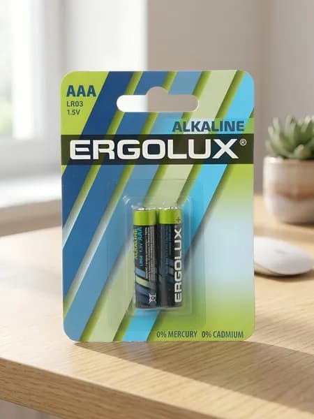 Батарейка Ergolux AAA (LR03, мизинчиковая), щелочная Alkaline, 1.5 В, 2 шт. в упаковке