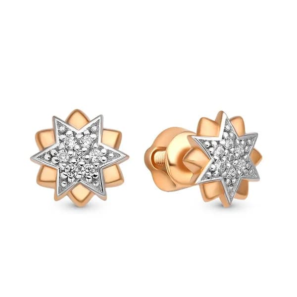 Серьги женские с фианитами из красного золота 585 пробы 585GOLD