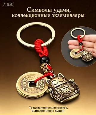Денежный талисман Манеки Нэко, кот с монетами для удачи и богатства, брелок на ключи