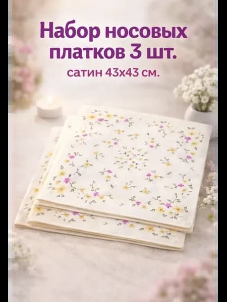Набор носовых платков 3 шт. сатин 43х43 см