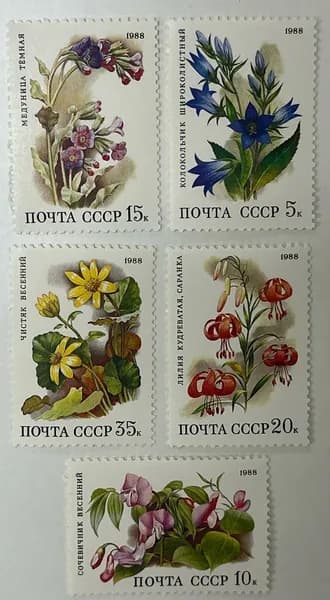 Набор марок Цветы широколиственных лесов СССР 1988 год