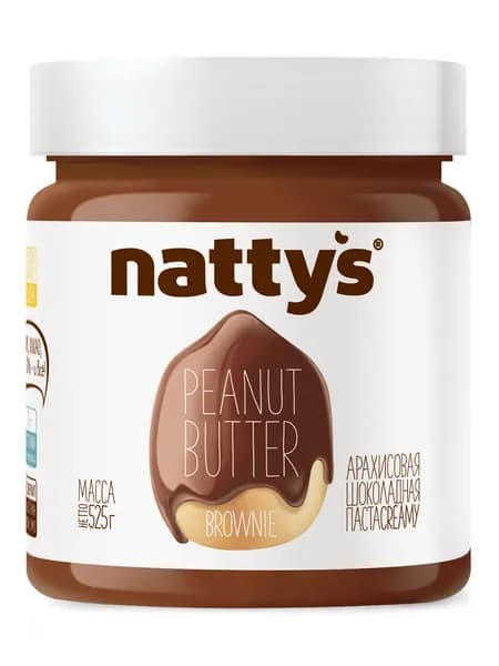 Nattys Арахисовая паста без сахара с шоколадом "Брауни", 525 гр