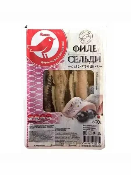 Филе сельди АШАН Красная птица в масле с ароматом дыма 500 г