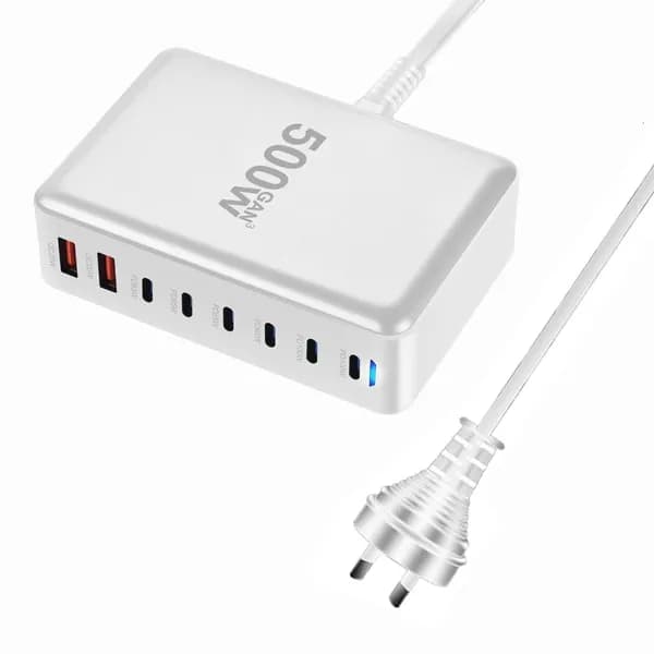 500W 8 Port Gans Chargers Станция быстрого зарядки 6 USB C 2 A Adapters PD, Белый - AU