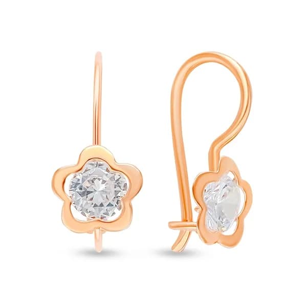 Серьги детские с фианитами из красного золота 375 пробы 585GOLD