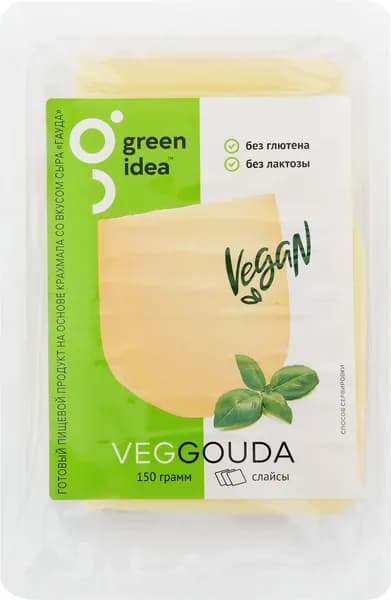 Продукт пищевой на основе крахмала GREEN IDEA со вкусом сыра Гауда 24%, нарезка, 150г