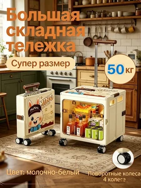 Складная тележка с 360° поворотными колёсами и стопором