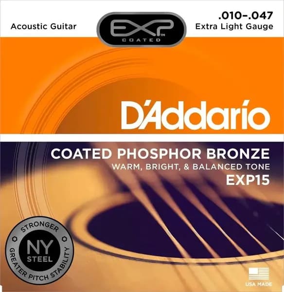 Струны для акустической гитары D'Addario EXP Coated Phosphor 10-47 Extra Light EXP15
