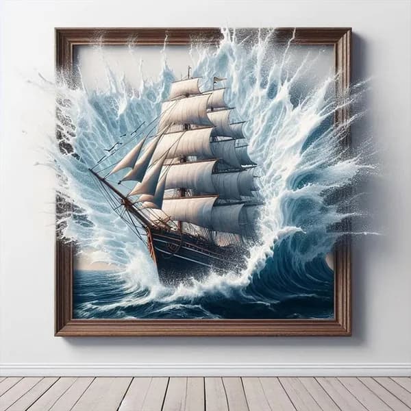Диамантная картина Морские волны и парусник , 40 40 см, 5D, из смолы