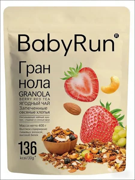 Гранола BabyRun запеченная овсянка с орехами и ягодами, 400г, натуральный завтрак, полезный перекус