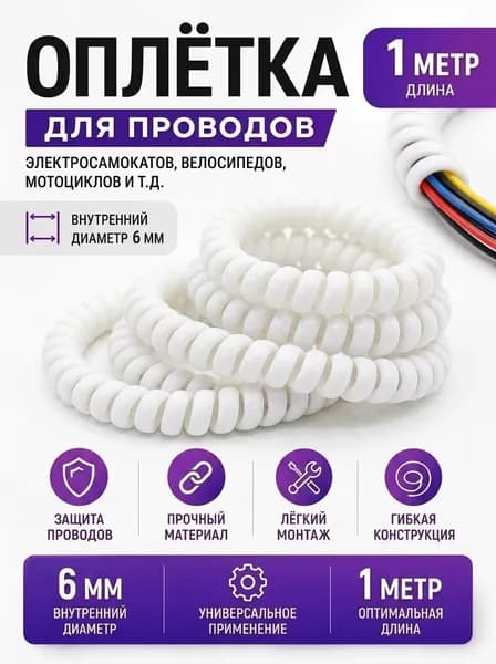 Оплётка кабельная для проводов электросамоката, белая 1 м.