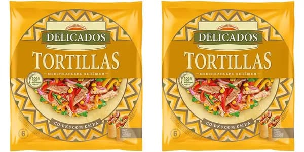 Тортильи Delicados пшеничные со вкусом сыра, 25 см, 6 шт, 400 г, 2 уп