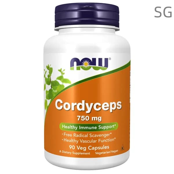 Кордицепс, 90 растительных капсул, NOW Cordyceps 750mg, Мицелий грибов, Антиоксидант для спорта, для иммунитета взрослы