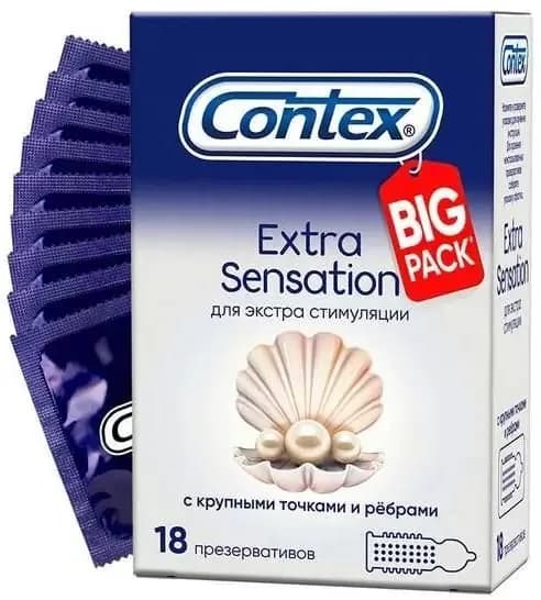 CONTEX Extra Sensation Презервативы 18 шт с крупными точками и ребрами