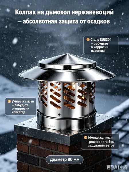 Колпак на дымоход нержавеющий SUS304, зонт для вытяжной трубы 80 мм-дефлятор вентиляционный жаростойкий, для печи и камина