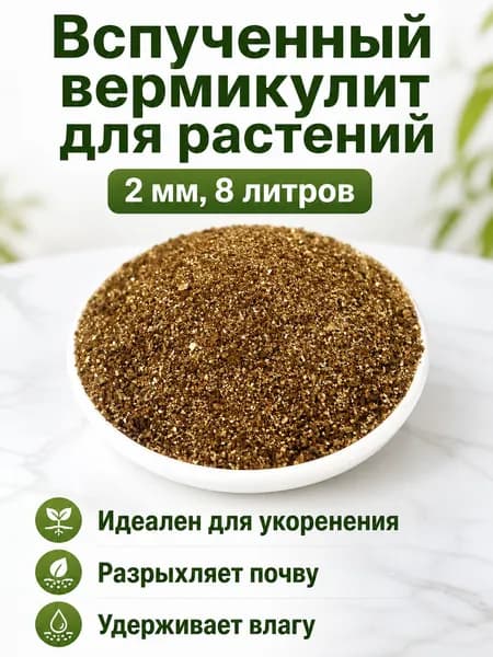 Вермикулит вспученный, фракция 0.5-2 мм, объём 8 литров, для посева семян