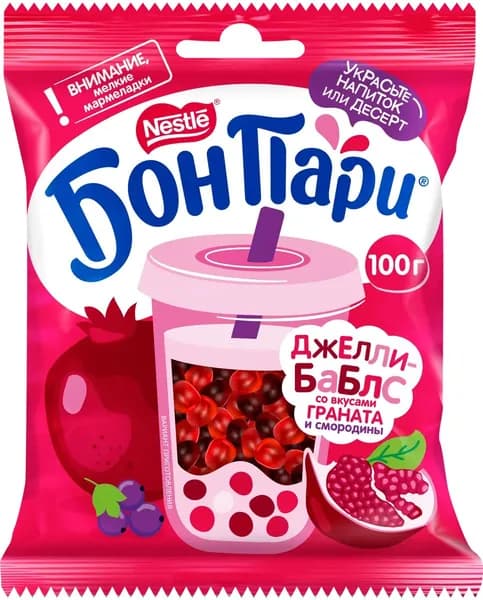 Бон Пари . Джелли-баблс. Мармелад жевательный со вкусами граната и черной смородины, 100г
