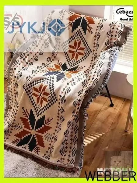 Плед двусторонний, новогодний , Лён, Хлопок, 180 см х 90 см
