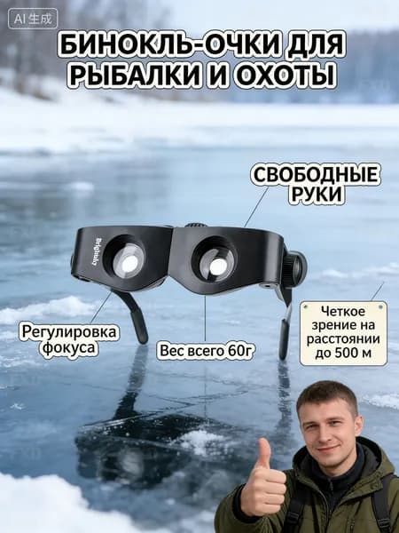 Бинокль-очки для рыбалки 10х увеличительные. Очки для наблюдения за поплавком и охоты на голову; легкий телескоп с регулировкой фокуса до 500 м
