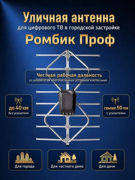 Уличная антенна для цифрового ТВ в городской застройке Ромбик Проф