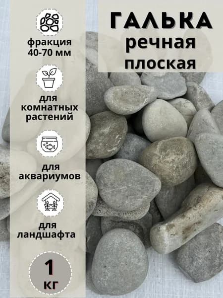 Галька речная светлая плоская 40-70мм (1кг) для сада и огорода и ландшафтного дизайна