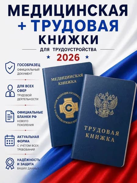 Трудовая книжка РФ + Медицинская книжка 2026, официальные бланки