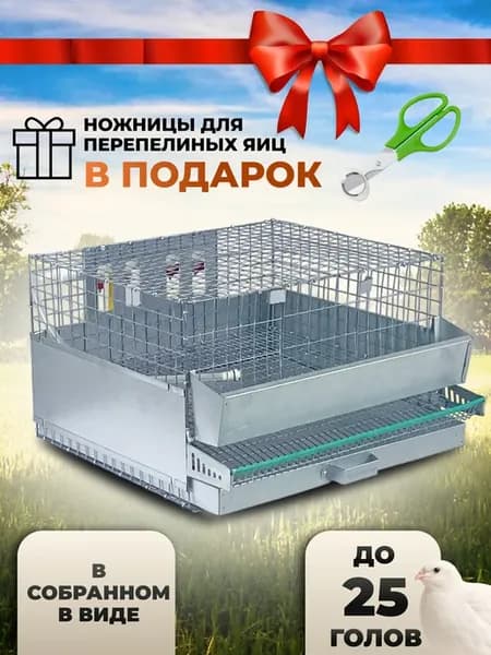Клетка для перепелок на 25 голов с кормушкой и поилкой