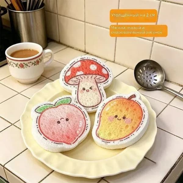Губка для мытья посуды из целлюлозы, форма манго, с подвеской, толщина 2 см