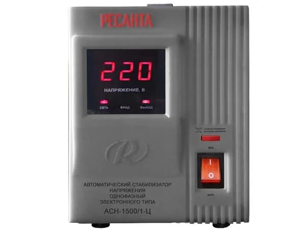 Стабилизатор напряжения однофазный РЕСАНТА АСН-1 500/1-Ц ( 1,5кВт; входное напряжение 140-260 В; 7,9А; 1 розетка; LED-дисплей)
