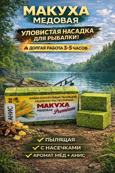 Макуха медовая медленно-растворимая с отверстиями для крючка "Анис" 6 кубиков, жмых