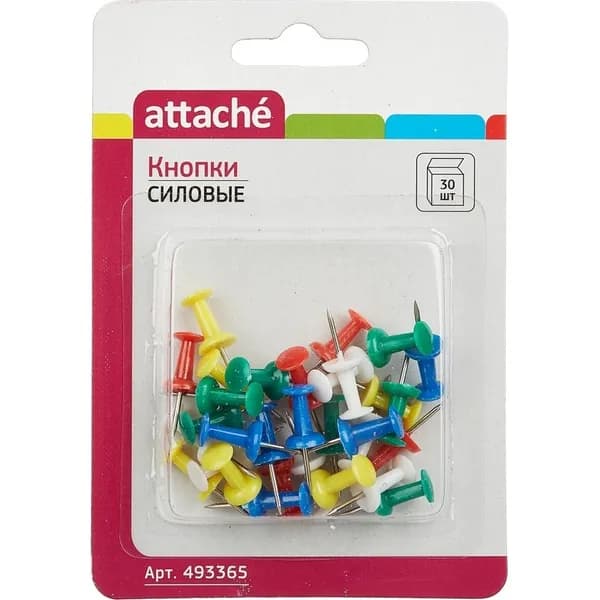 Кнопки для пробковых досок Attache силовые, 30 штук в упаковке (493365)