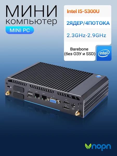 VNOPN Мини-ПК (Intel Core i5-5300U, RAM Отсутствует, Intel HD Graphics, ), черный