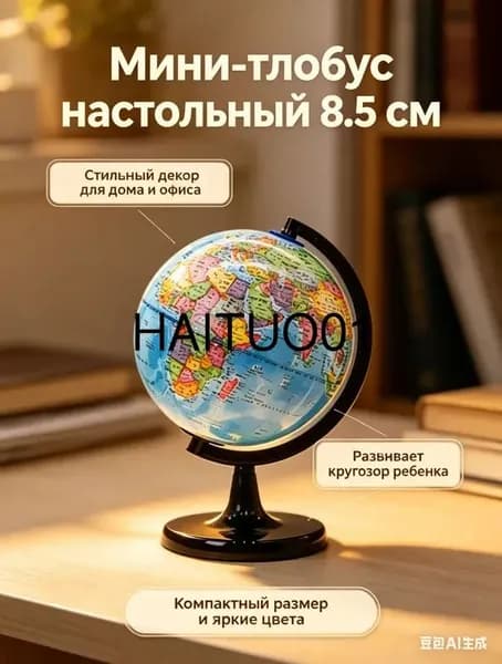 Глобус настольный сувенирный 8.5 см, политическая карта мира - маленький интерьерный глобус для декора, подарок ребенку и в офис
