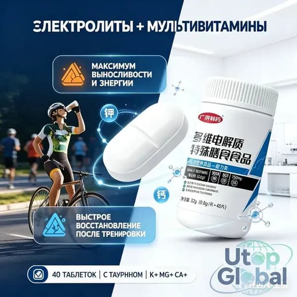 Электролиты для организма,Электролиты спортивные в таблетках, комплекс изотоник с калием, магнием и таурином - Мультивитамины для фитнеса, бега и велоспорта, восполнение энергии, 40 шт.