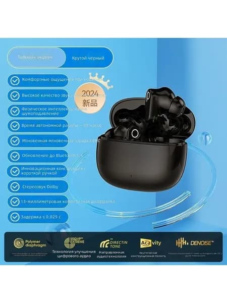 Наушники беспроводные с микрофоном беспроводные наушники, Bluetooth, черный матовый