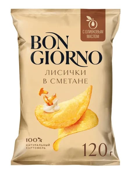 Чипсы картофельные BON GIORNO со вкусом Лисички в сметане, 120 г
