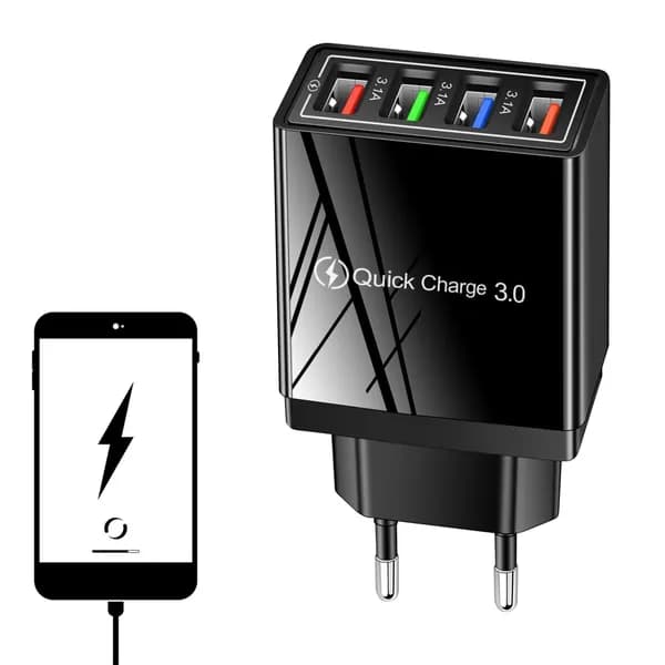 Зарядное устройство USB 4 порта QC3.0, быстрая зарядка 3A