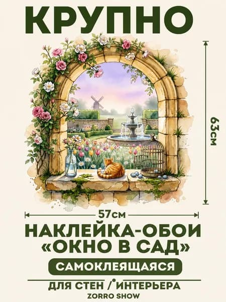 Наклейка-обои Окно в сад , 30 65 см, самоклеящаяся, для интерьера