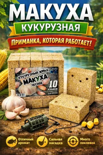 Приманка для рыбалки макуха кукурузная чеснок, прессованные кубики для карпа и карася
