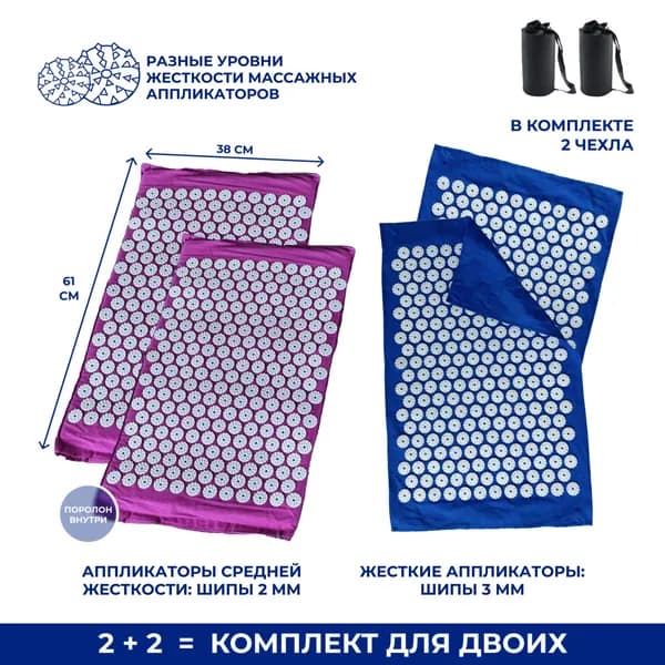 Комплект из 4 ковриков синий и фиолетовый Кузнецова массаж
