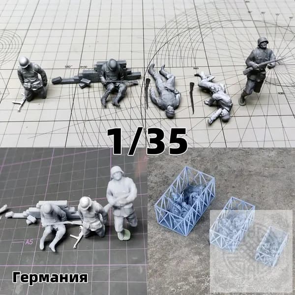3Dпечать, фигурки солдат из смолы, немецкие модельнаборы, масштаб 135, неокрашенные, требуют самостоятельной сборки