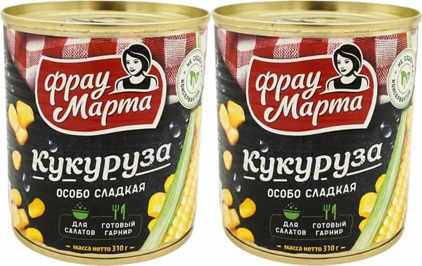 Кукуруза Фрау Марта сахарная особо сладкая стерилизованная, комплект: 2 упаковки по 310 г