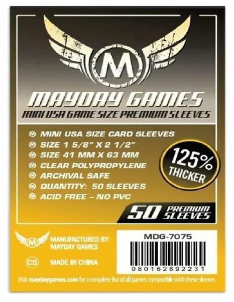 Протекторы для настольных игр Mayday Premium Mini USA (41x63) - 50 штук