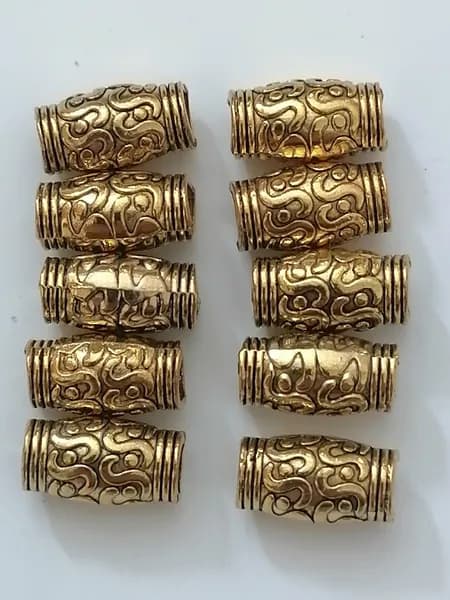 Бусины металлические 12х6 мм, отверстие 4 мм, 10 штук